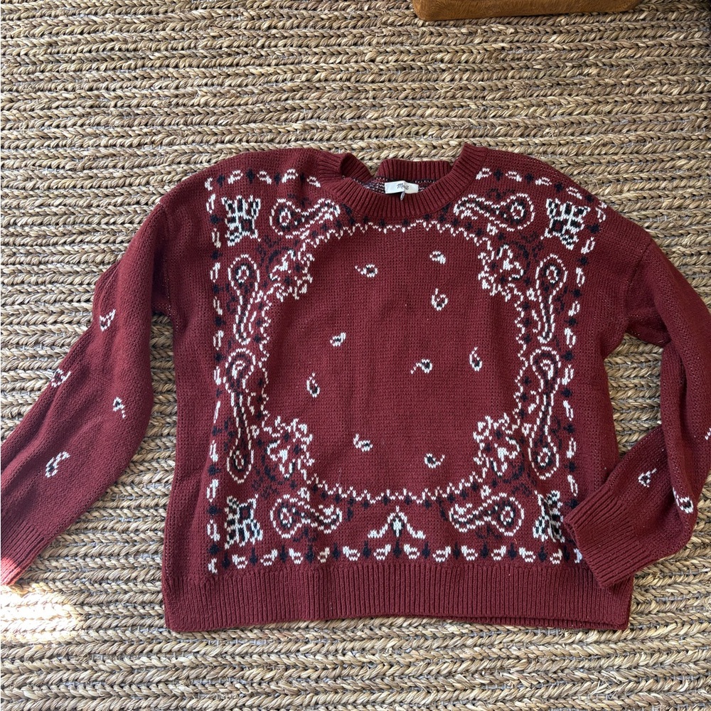 Madewell Burgundy Patterned Crew Neck Sweater